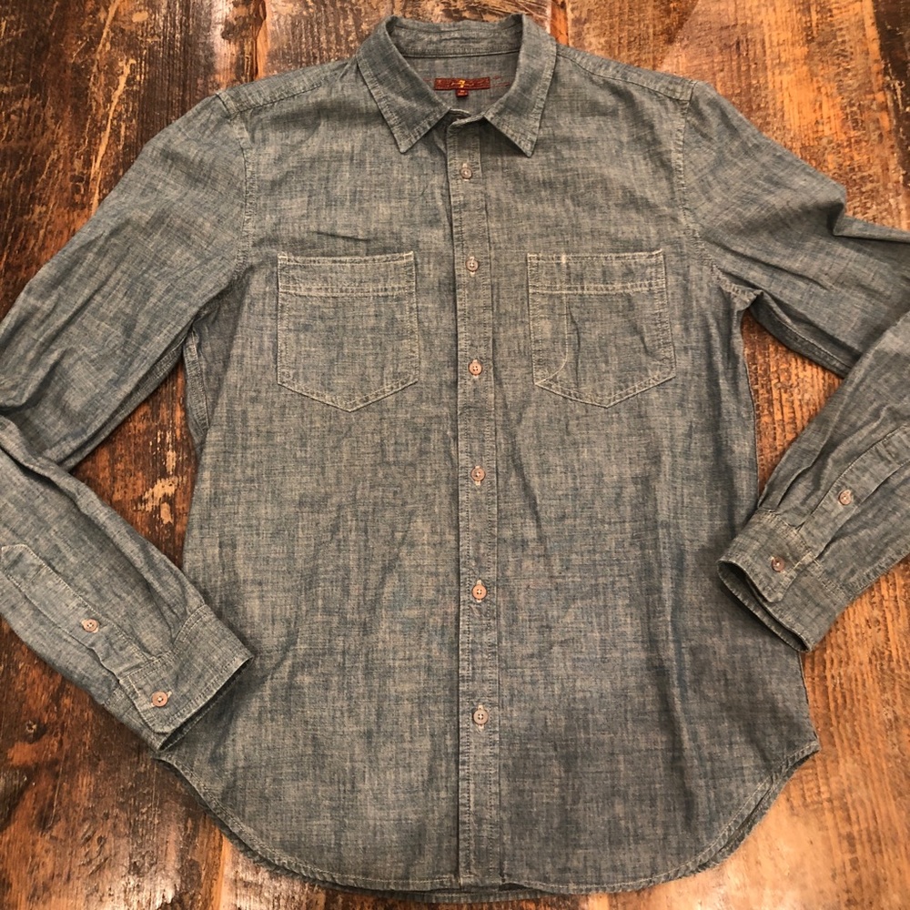 7 For All Mankind Chambray Long Sleeved Button-Up